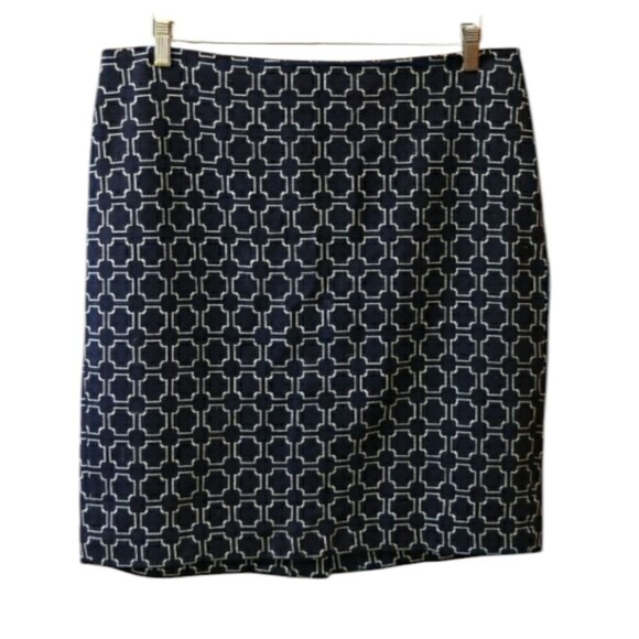 Talbots Petite Navy Blue Pattern Pencil Skirt 14 Timeless Y2K Business Casual - Picture 1 of 10